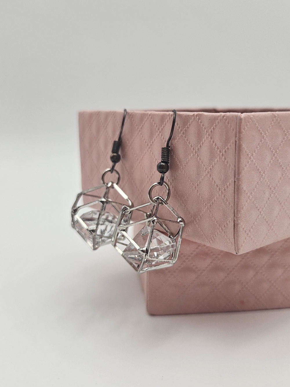 Silver Crystal Cage Drop Earrings in Clear